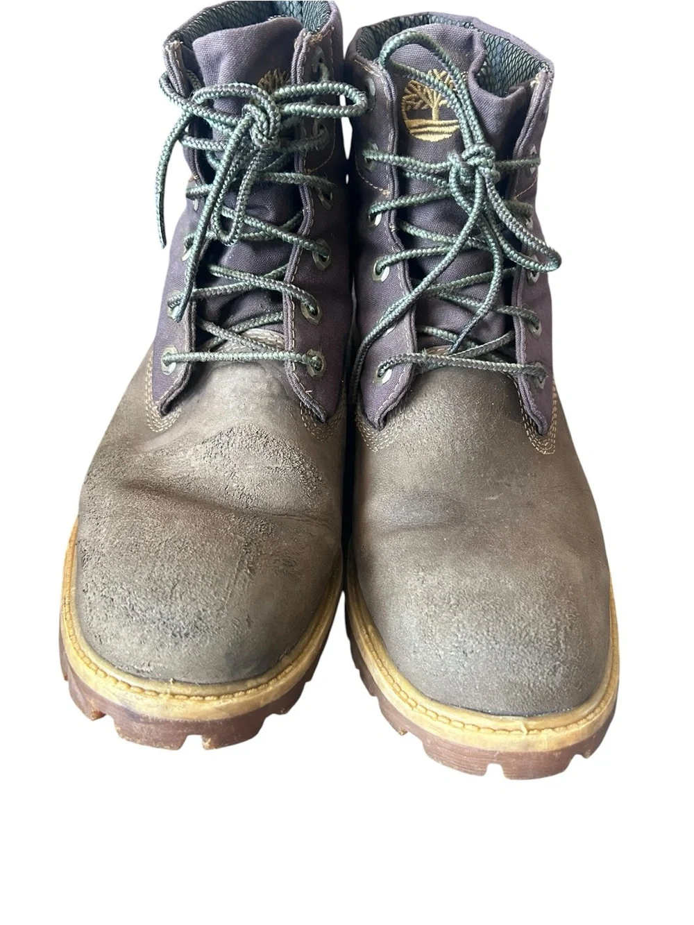 Timberland Men's Brown Suede and Dark Brown Canvas Lace-Up Boots Size 10